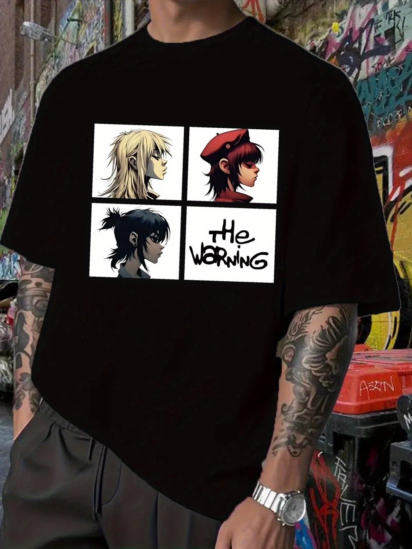 The Warning Graphic T-shirt - Hip Hop Band Design with Cartoon Character Illustrations L