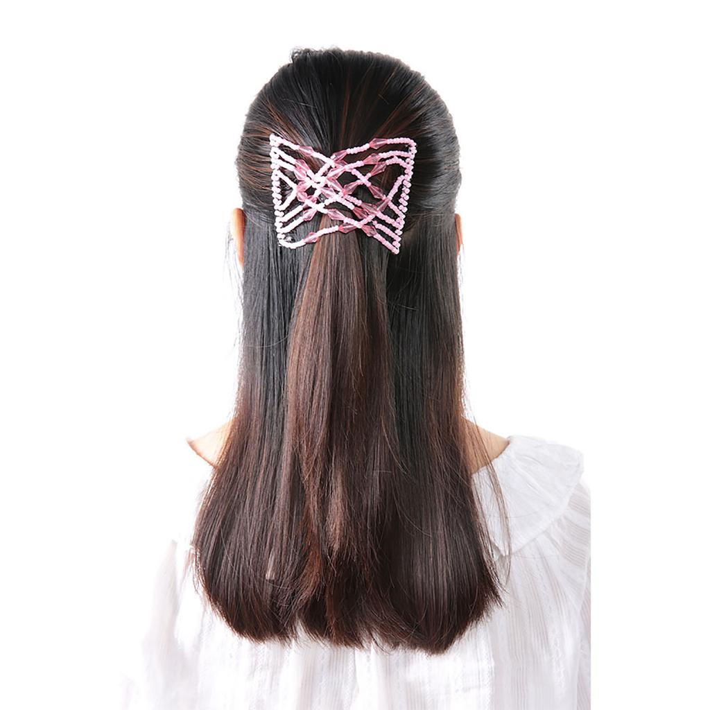 Women Girl Magic Easy Hair Beads Slide Stretchy Comb Clip Stretchable Hairpin Pink