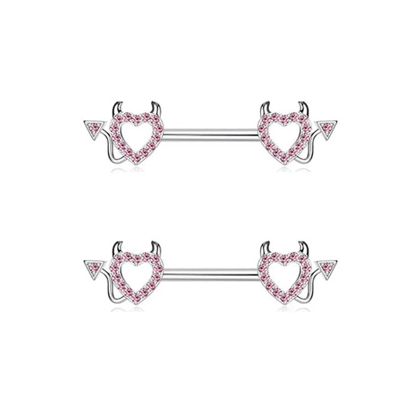 Rosa Herz Brustwarzenpiercing Stange Set Glänzende Kristall Brustwarzenringe Großpackung Für Frauen Blume Brustwarzen Schmuck Packung Piercing Teton Mengen
