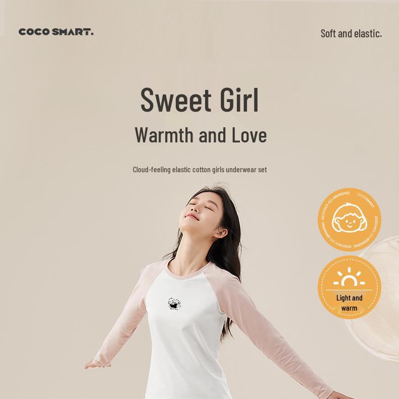 Teen Girl Autumn Cotton Thermal Set - Warm Long Underwear & Sweater