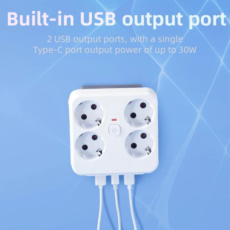 4-in-1 EU-Steckeradapter – Steckdosenleiste mit Hauptschalter, optionalen USB- und Typ-C-Anschlüssen