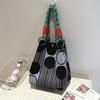 Women's Knit Bucket Bag with Magnetic Closure & Adjustable Rope Handles - Large Capacity Mixed Color Heart Pattern Tote, Durable Polyester Handbag