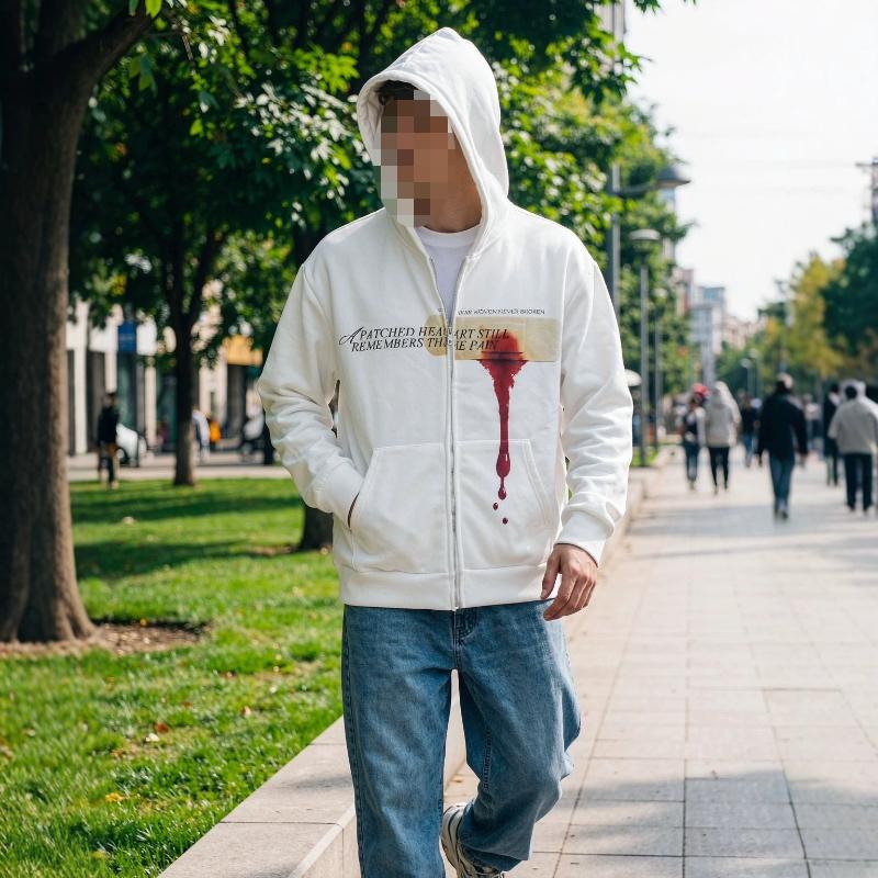 European and American autumn and winter trendy personalized pattern letter print zipper men's and women's long sleeved hoodie