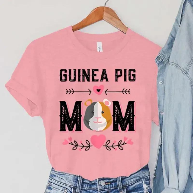 Guinea Pig Mom T-Shirts Women's Summer Clothing Pets Guinea Pig Tops Cartoon Flower Casual Fashion Tees Vintage Female T-Shirts
