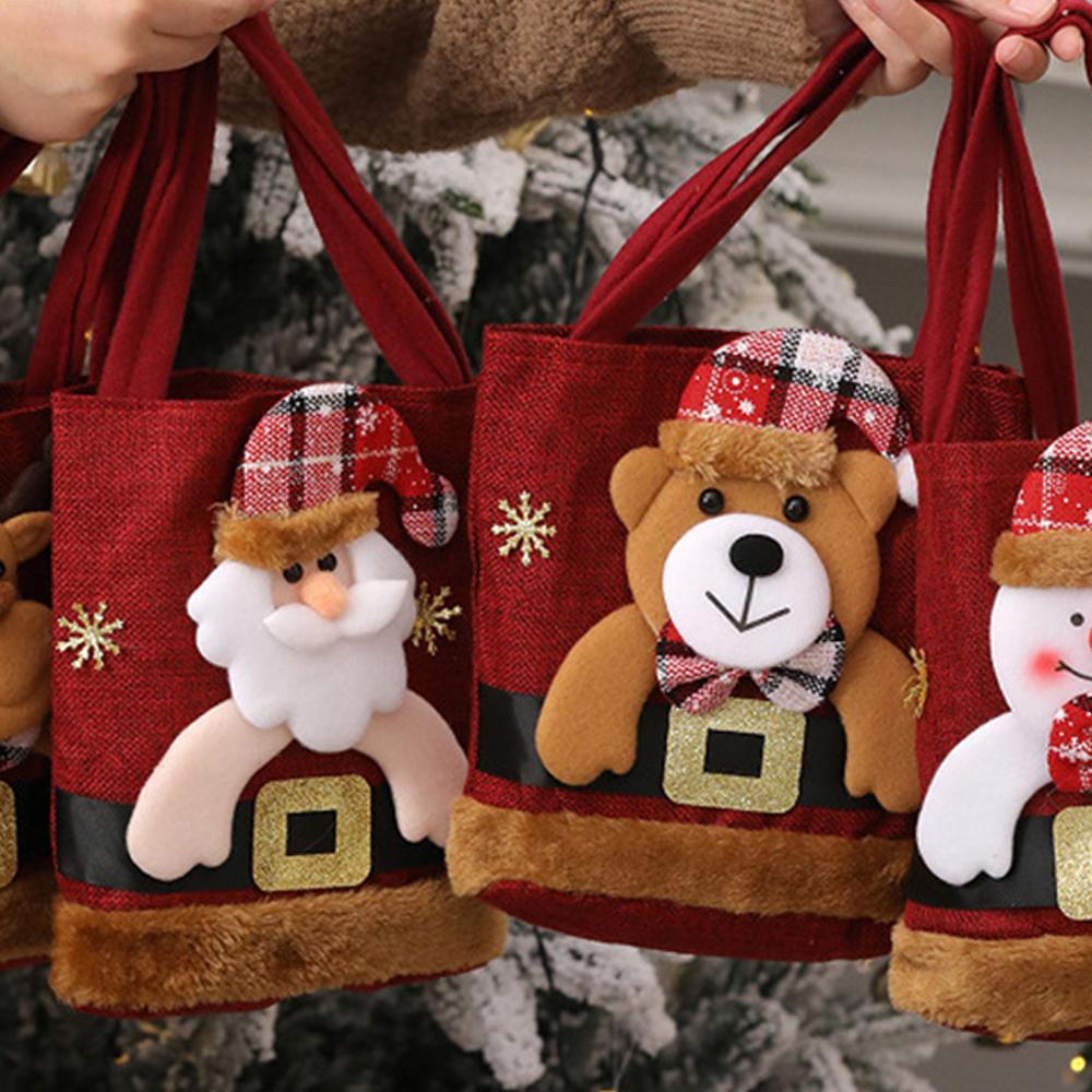 Christmas Decorations Christmas Cloth Bag Backpack Brushed Cloth Gift Bag Old Man Snowman 2024 New Year Gift Candy Bag Snowman Deer Gift Bag