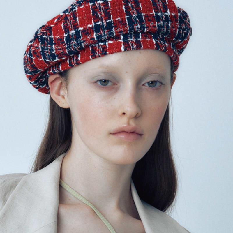 Pussy Lady TWEED BERET IN NAVYRED