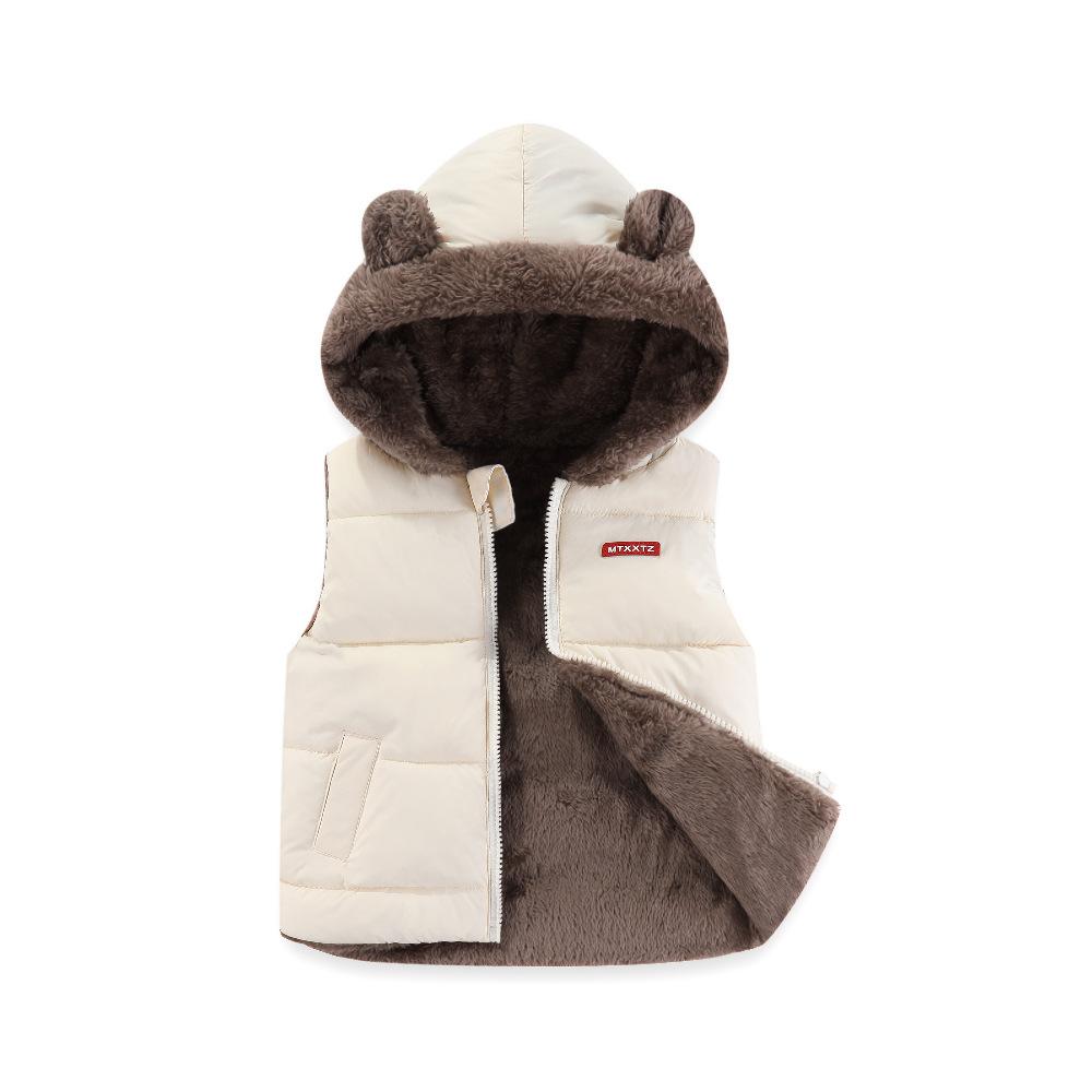 

Детский жилет из овечьей шерсти для мальчиков и девочек, новая куртка с хлопковой подкладкой, утепленная куртка с капюшоном для малышей среднего и маленького возраста 120