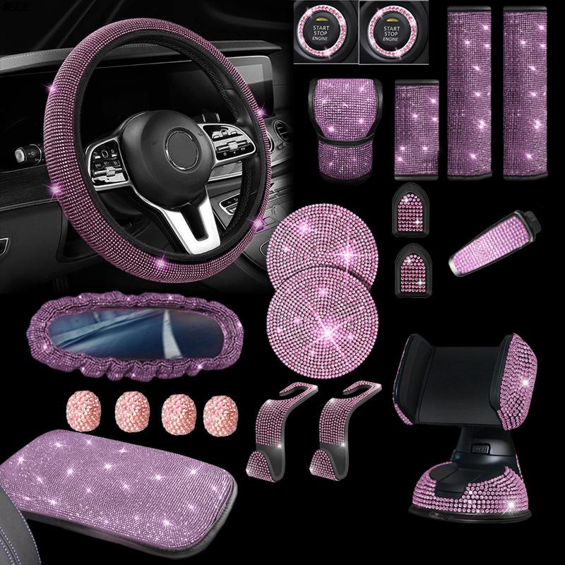 

Car Accessories Set: Steering Wheel Cover, Phone Holder, Diamond Coaster, Ignition Ring, Shoulder Pad 38 cm