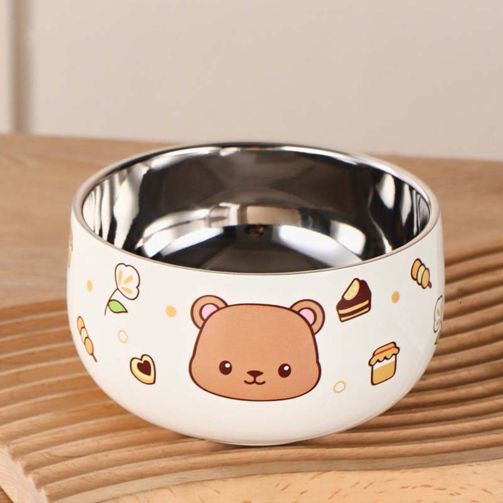 Anti-scalding Stainless Steel Children's Bowl Double Layer Rice Bowl Tableware Ramen Bowl  Soup