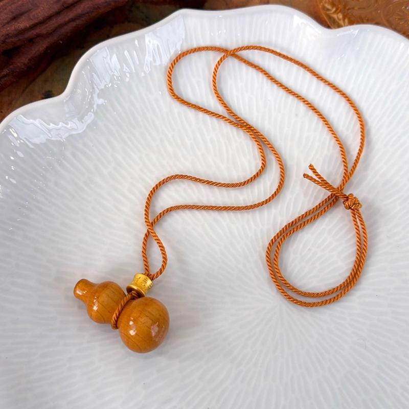 Creative Wood Gourd Pendant Necklace Long Rope Necklace Handmade Adjustable Rope Sweater Chain Present for Women Girls