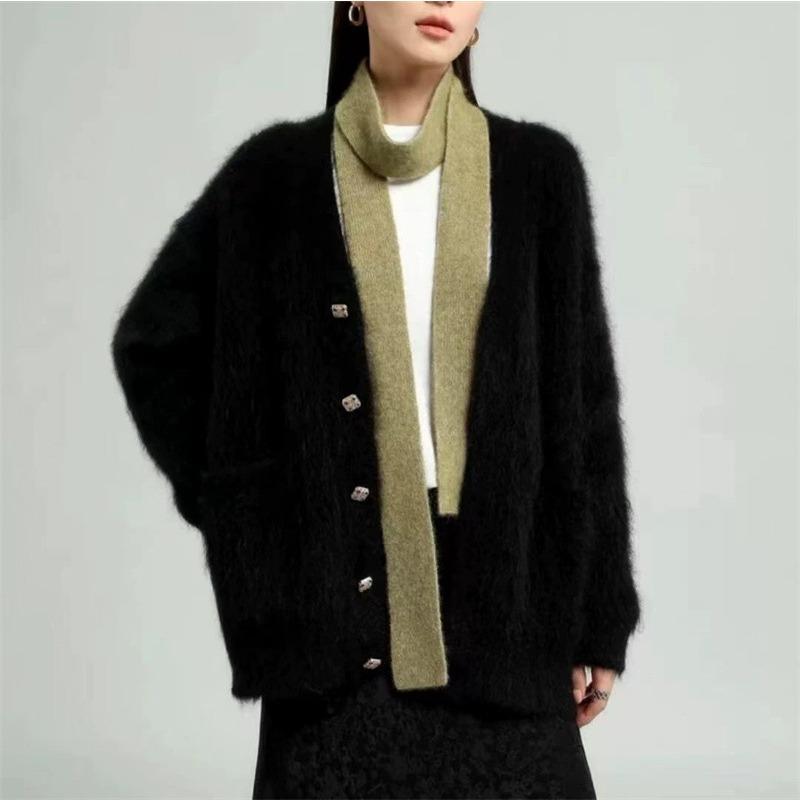 Korean Style Women's Imitation Mink Velvet Soft and Waxy Lazy Knitted Cardigan Autumn and Winter New Loose and Versatile Sweater Jacket