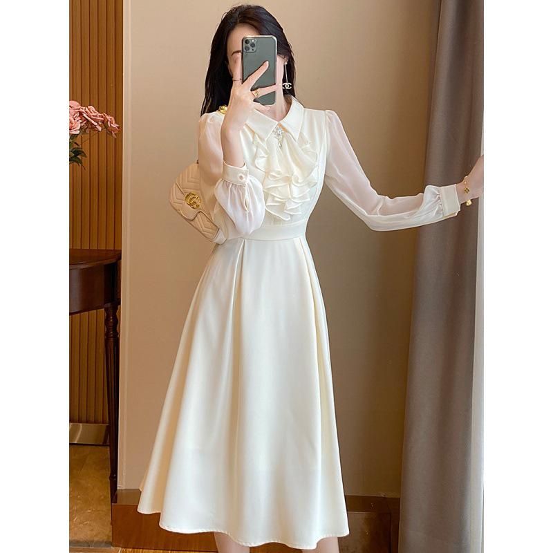Spring Temperament Slim A-Line Long-Sleeve Dress for Women