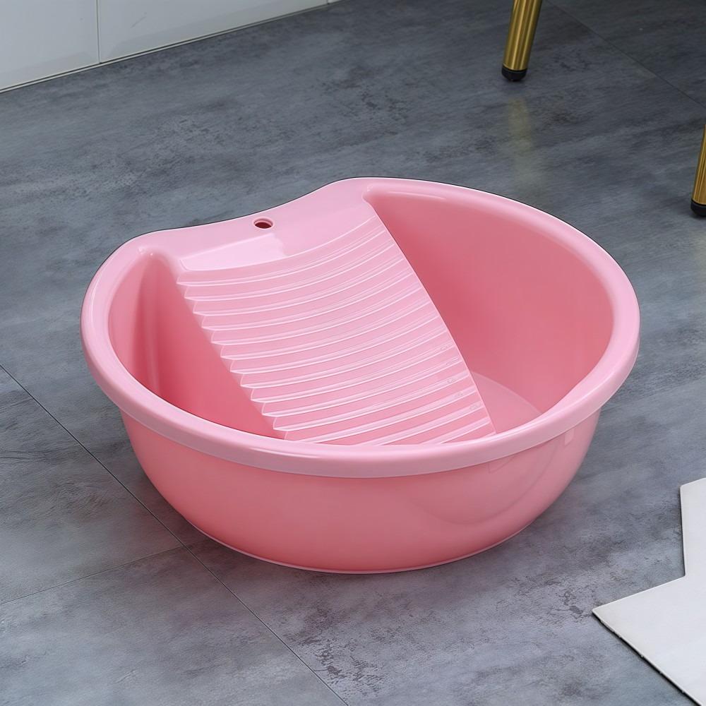 Thickened Washboard Laundry Basin Plastic Laundry Tub Hand Washing Clothes розовый