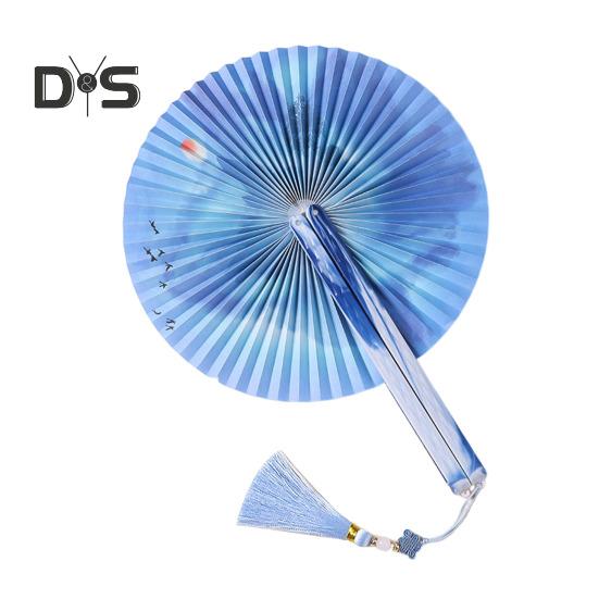 

Круглый складной веер в китайском стиле с кисточками и цветочным узором, переносной бумажный веер, летний ручной веер, реквизит для танцевальных представлений и фотосъемок, украшение F