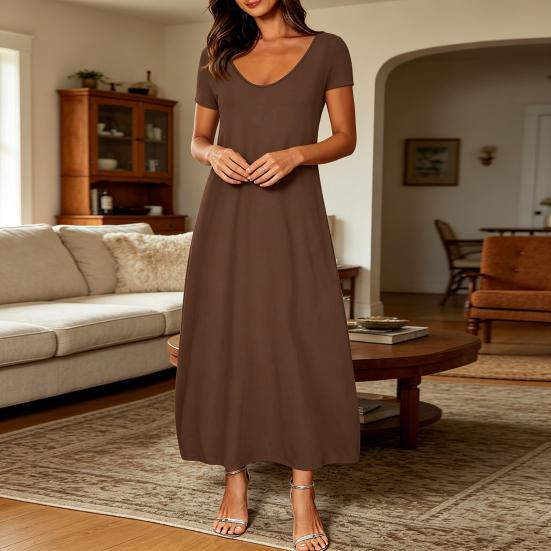 Long Nightgown for Women Short Sleeve Crew Neck Lounge Night Dress Casual A-Line Summer T Shirt Dress