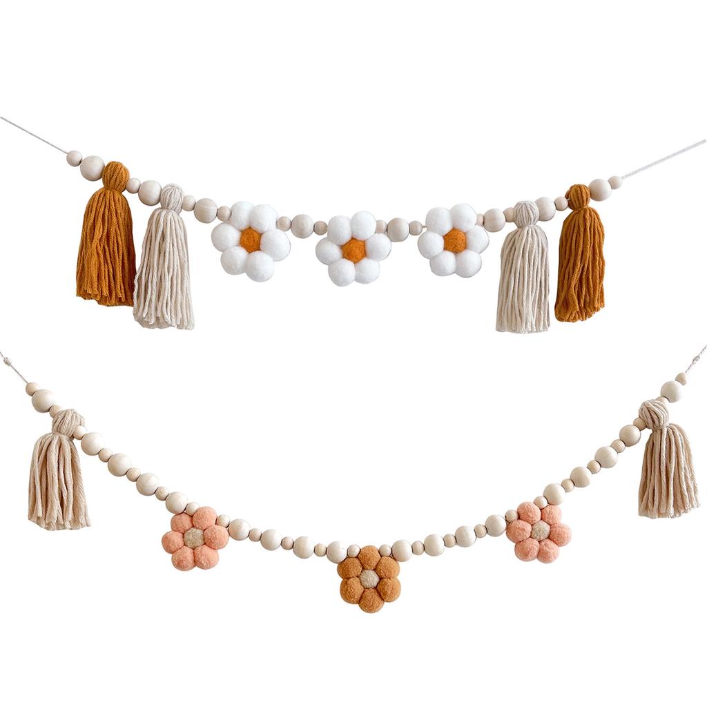 Happy Birthday Banner Handmade Tassels Pendant Wall Decor Flower Shape Beaded Flag Baby Shower Party Decoration Supplies