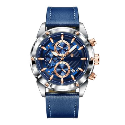 Sportlicher Herren-Armbanduhr Militär-Quarz-Herrenuhr Wasserdicht Leuchtend Chronograph Datum Lederuhren