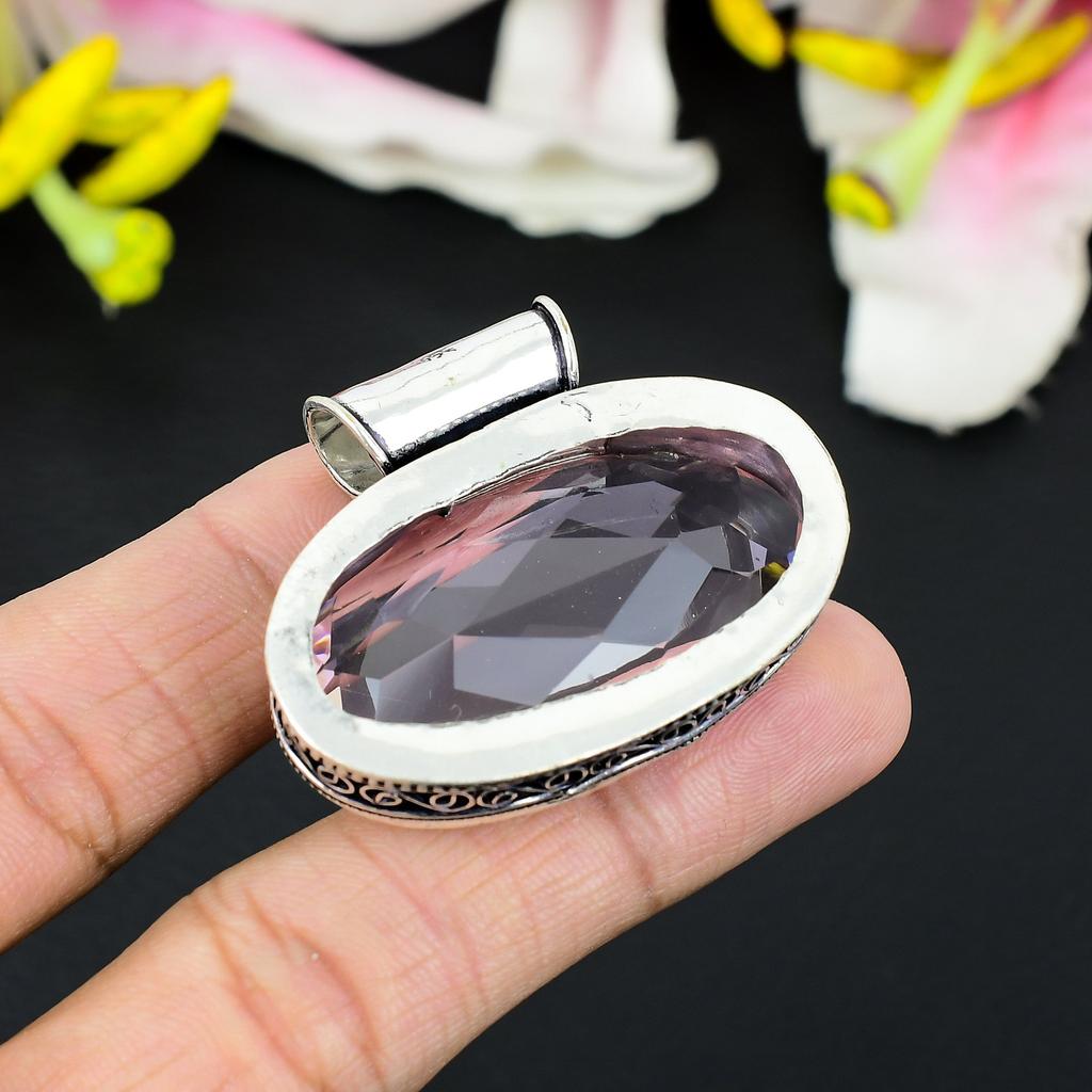 Pink Kunzite Gemstone Handmade 925 Steling Silver Jewelry Pendant 1.38" KG-323
