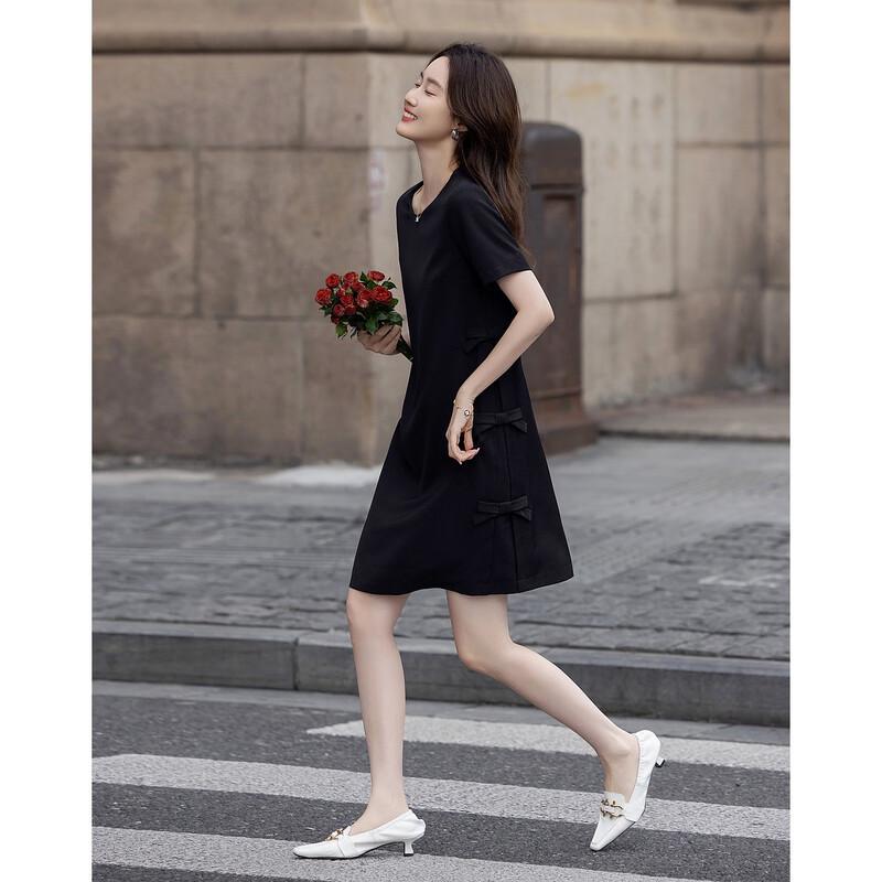 Demana Summer Elegant Handmade Bow Short Sleeve Shift Midi Dress