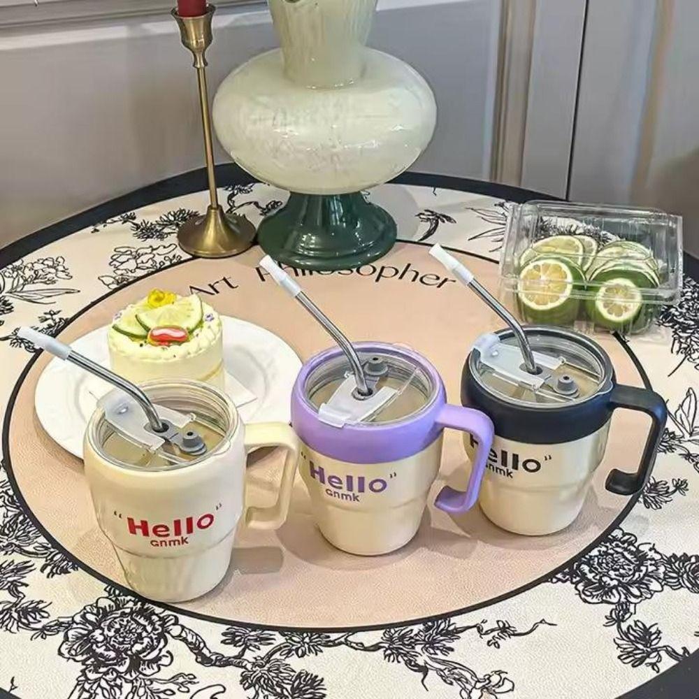 400ml Coffee Mug with Straw and Handlle Insulated Mug New Iced Coffee Cup  Drinkware