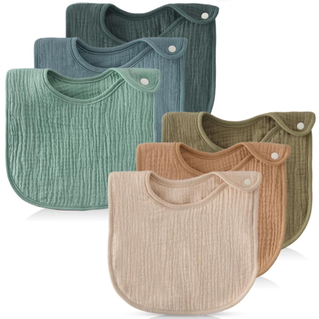 GoUseGo Baby Set of Solid Gauze Baby Bibs for Boys and Newborn Cotton Bibs In Natural and Muted Perfect for Baby Shower Gifts Bibs, 6, Girls, Colors,
