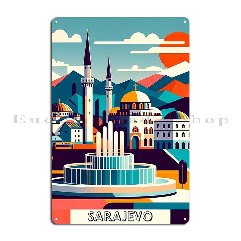 

Sarajevo Bosnia and Herzegovina Travel i Hercegovina Bascarsija Vijecnica Metal Plaque Create Cave Designer Bar Tin Sign Poster 20x30cm