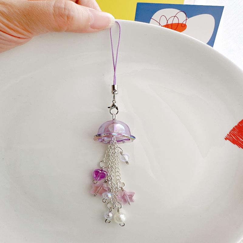 Cute Jellyfish Wind Chime Pendant Keychain Mobile Phone Lanyard Bag Key Ring Decorative Accessories For Girls Christmas Gift