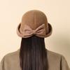 New Autumn and Winter Hat Fashionable and Elegant Woolen Crimped Top Hat Bow Thermos Hat