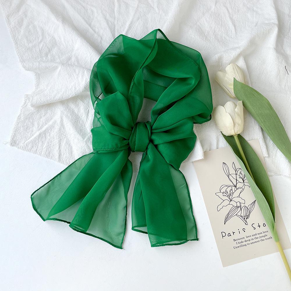 Summer solid color chiffon square scarf silk scarf women's neck sunscreen thin high-end simple plain shawl scarf