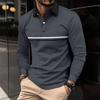 Autumn men's casual solid color POLO shirt with lapel button and men's long sleeved striped POLO shirt