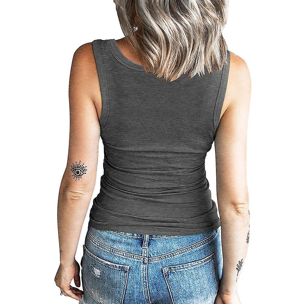 Women's Summer Ribbed Tank Tops Sleeveless Button T-Shirt Casual Vest Shirts