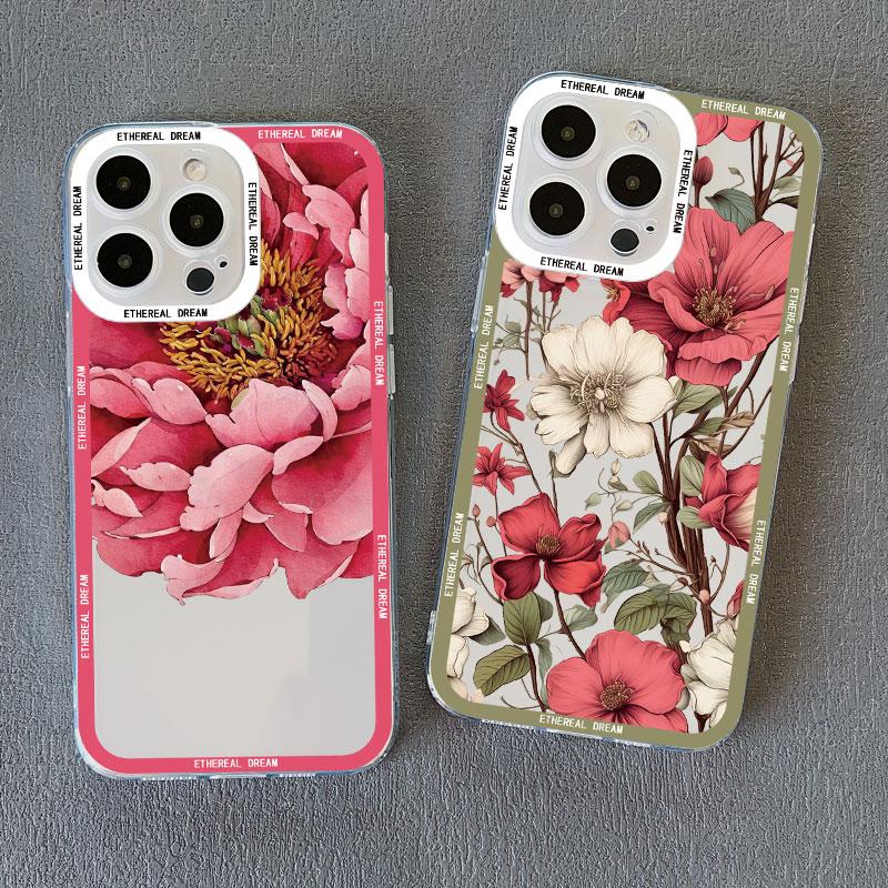 Vintage Flower Clear Phone Case For iPhone 12 11 13 Pro Max 15 14 Pro Max 7 8 14 15 Plus SE2 X XR XS Butterfly Plant Back Covers