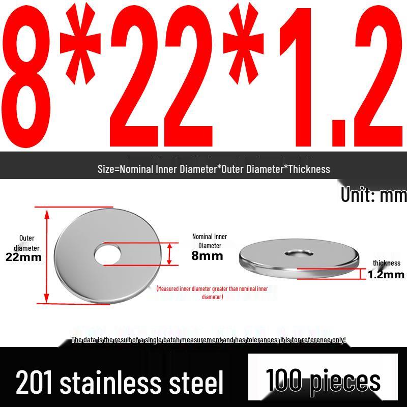 201 Stainless Steel Flat Washer Shim, GB97, Sizes M3 to M30