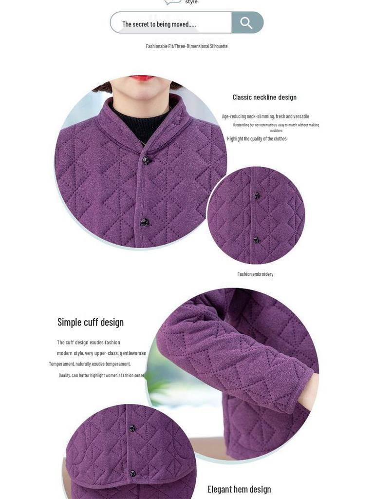 Women's Winter 3-Piece Set: Silk Cotton Coat & Outerwear for Middle-Aged