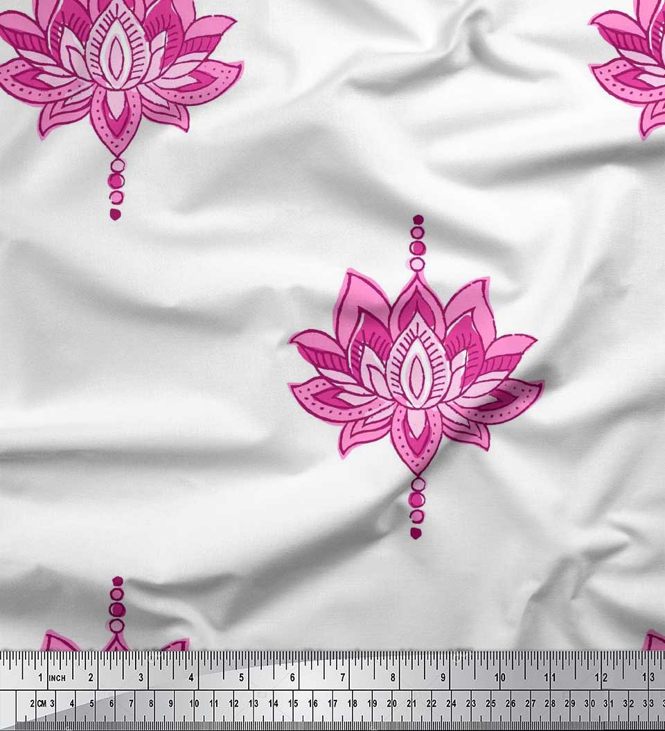 

Тканина Soimoi Японія креп-сатин Dot & Lotus Block Print Швейна тканина метр 42 дюйма 42 Inch Wide - Poly Crepe рожевий