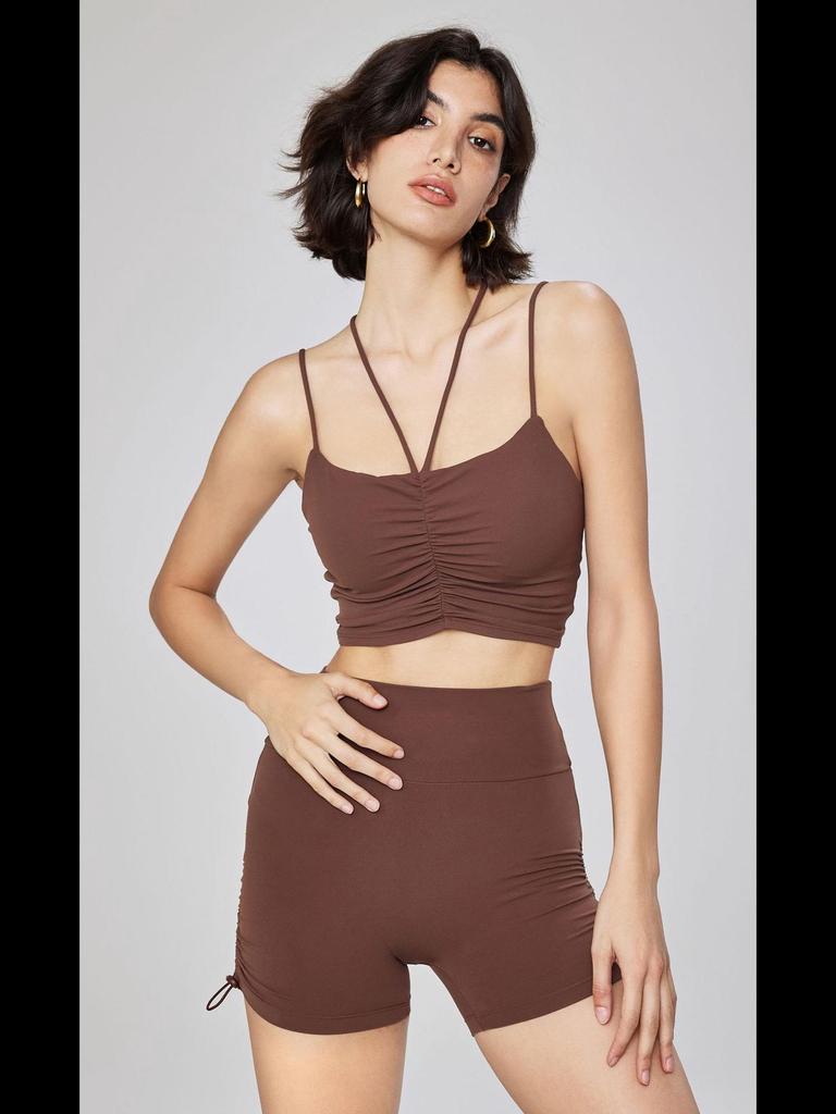 Damen Sportweste für Frühling & Sommer: Schlankmachender Yoga-BH mit Doppelträgern & Nudes Fitness-Top