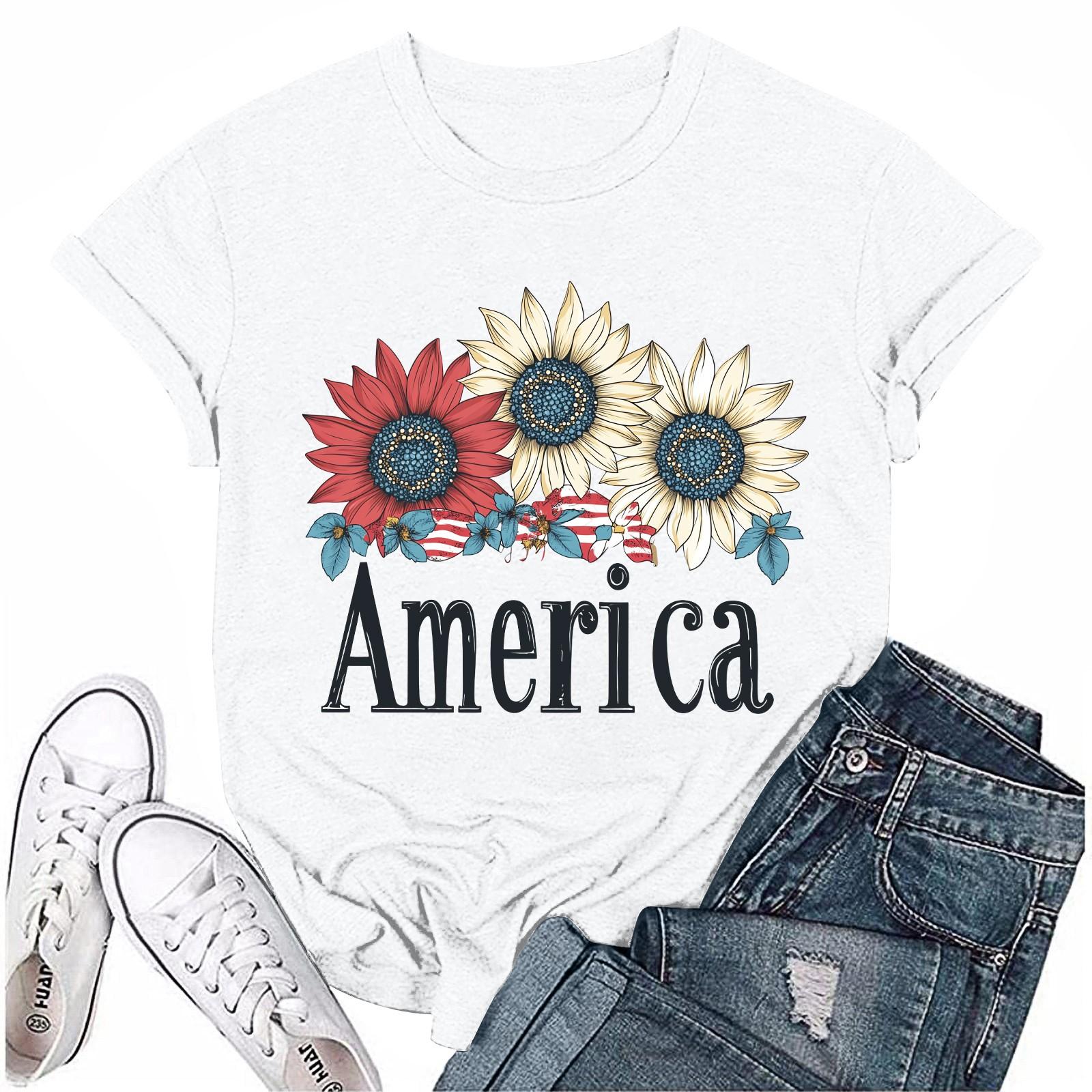 

Женская повседневная футболка с круглым вырезом и коротким рукавом с принтом «День независимости» M белый