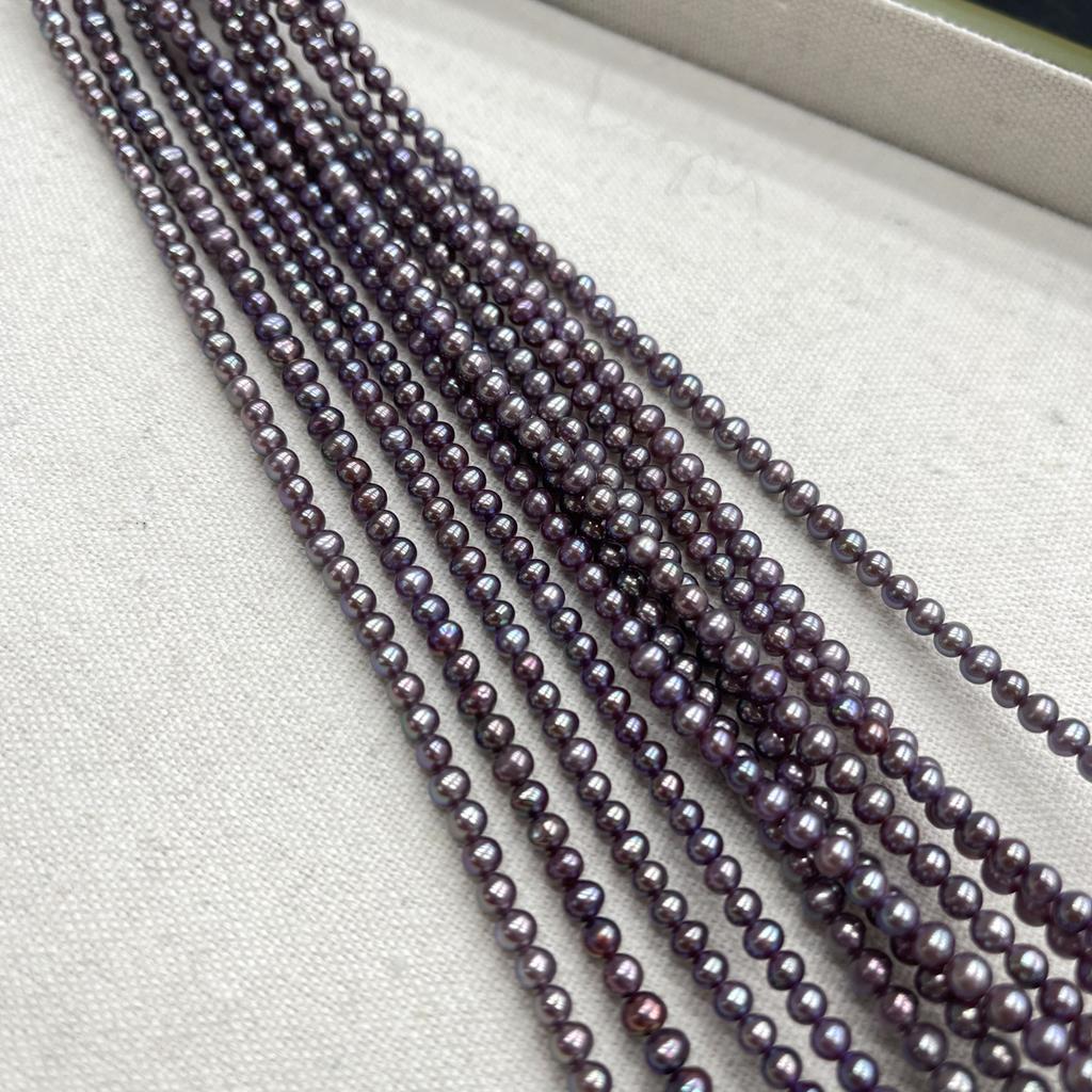 1String, Small Purple Pearl, 3-3.5mm, Natural Freshwater Pearl Beads for Jewelry Making DIY Necklace, Bracelet Accessories, Festive Crafts 36cm