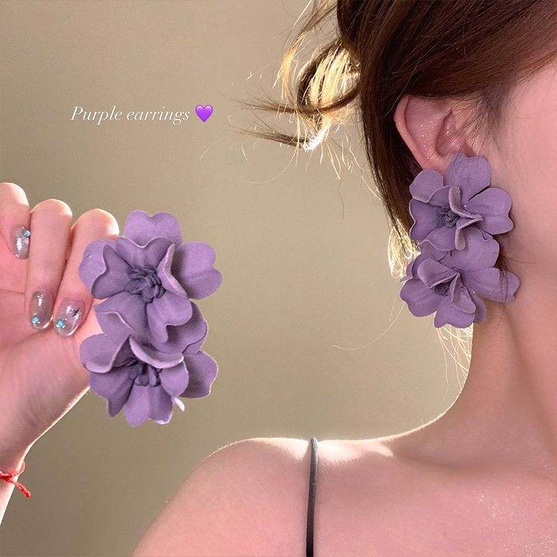 Fabric Flower Earrings Niche Small Fresh Versatile Stud Earrings Fashionable Sweet Super Fairy Temperament Earrings
