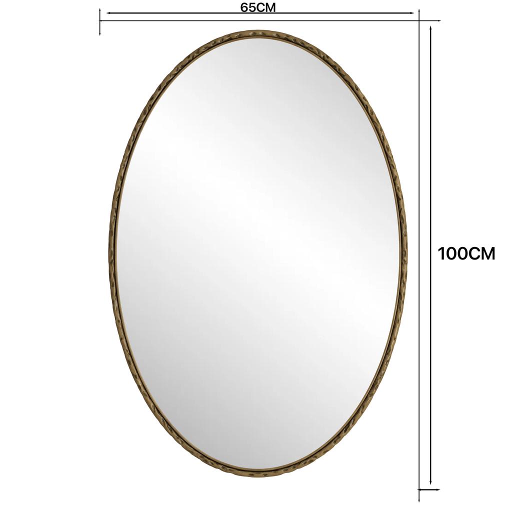 Iron Art Oval Retro Mirror, Antique Effect, Wall Hanging, Suitable For Bathroom, Bedroom, Living Room (Gold)