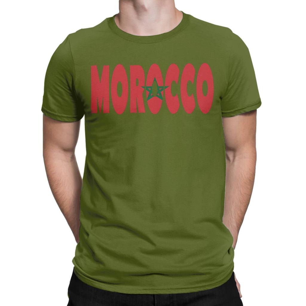 Morocco Flag Map Unisexs T Shirts Novelty Tees Short Sleeve Crewneck TShirt Pure Cotton Classic Tops