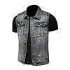 Cross-border European and American Retro Distressed Denim Vest Men's Plus Size Simple Sleeveless Slim Denim Vest MJ5171