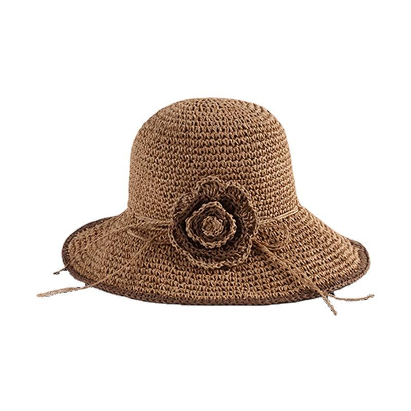 

Summer Hat Women Flower Sun Hat Foldable Wide Brim Sunshade Outdoor Sunhat Traveling Vacation Korean Sunscreen Beach Accessories 56-58cm Темно-синій