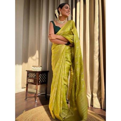 Silk Saree from the ALMAARI Store Is Adorned with Beautiful Zari Work In Form of Traditional Motifs