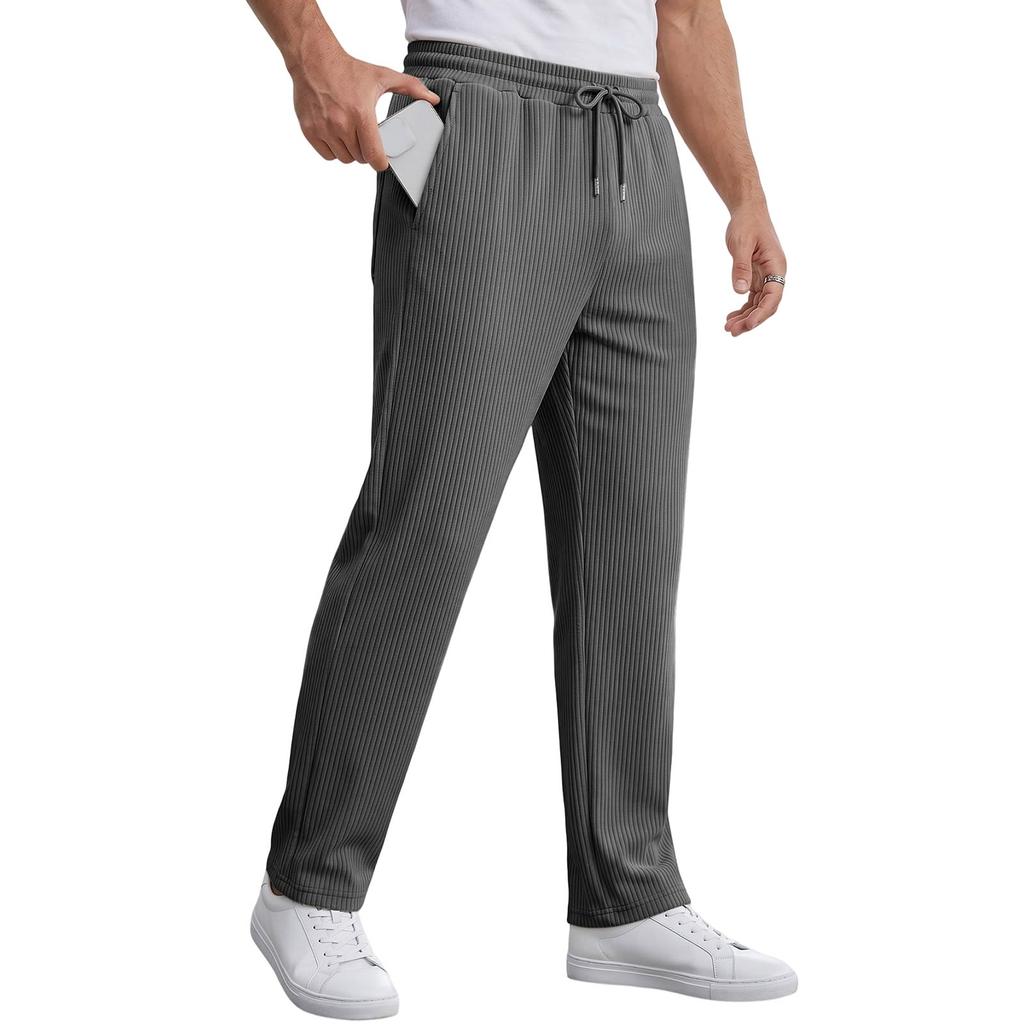 Men's Casual Loose Fit Straight Leg Pants with Drawstring and Stripes for Spring and