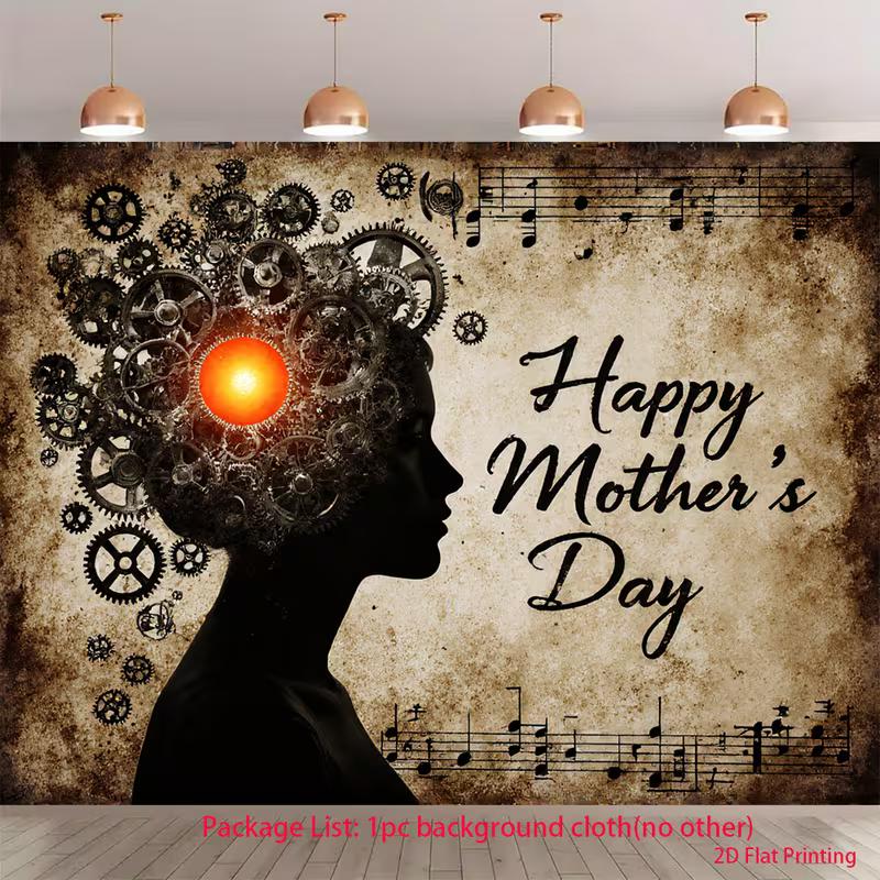 

2D Vintage Steampunk Mother s Day Backdrop 2D Gear Music Note Photo Background for Party 47.2x31.5inch/120*80cm