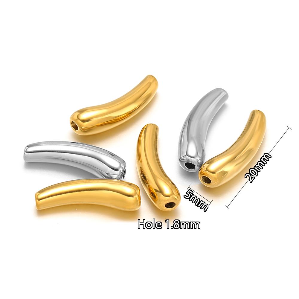 5Pcs Stainless Steel PVD Gold Plated Curved Tube Bead Charms for DIY Necklace Findings Jewelry Bracelet Making Material Supplies