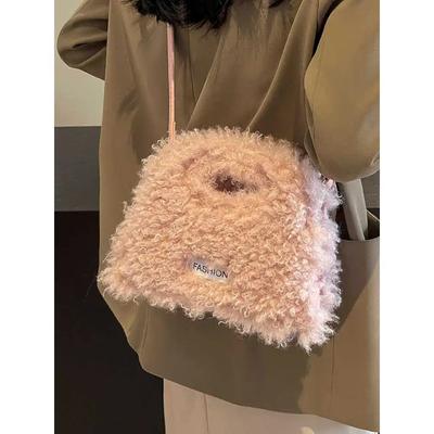 Trendy Kabelka z jehněčí vlny Malá čtvercová taška Dámská Nová Podzim Zima Všestranné crossbody tašky Dámská Jednobarevná taška přes rameno