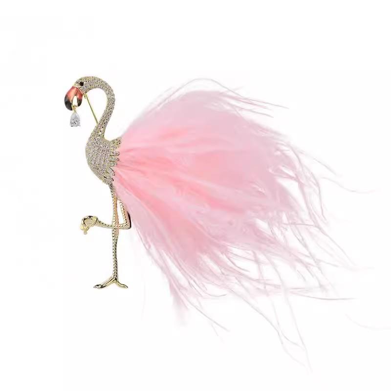 Exquisite Flamingo Feather Brooch: Elegant Women's Corsage Pin for Suits and Coats
