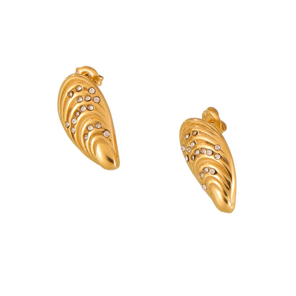 Stylish Retro Personalized Diamond Earrings Gold Texture Shell Non-fading Stainless Steel Stud Earrings Spot